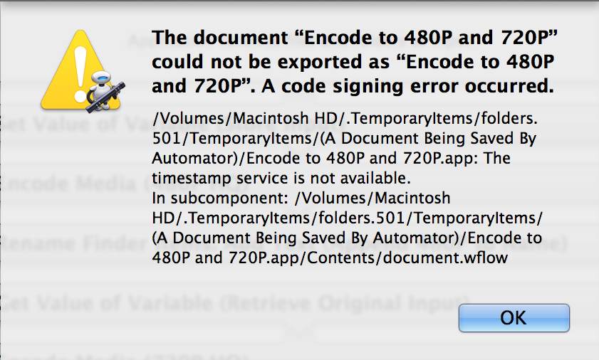 timestamp error dialog